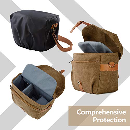 Canvas Crossbody Camera Bag with Rain Cover for Women Men