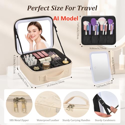 Travel Makeup Bag with Mirror & 8 Adjustable EVA Dividers