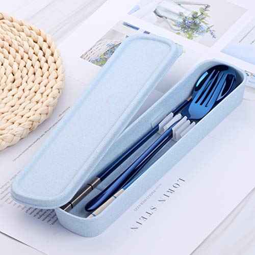 3 PCS Stainless Steel Travel Camping Flatware Set Fork Spoon Chopsticks with Portable Case