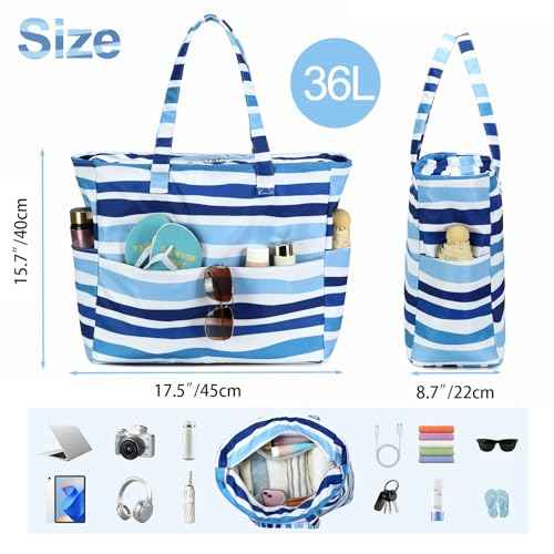 Waterproof Beach Tote Pool Bags for Women Ladies Extra Large Carry On Bag With Wet Compartment for Weekender Travel