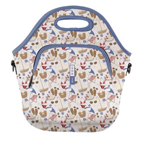 LunchTote Zippered Bag Insulated Neoprene Caddy (Coastal Weekender / X-Large 6.5 Quart Lunch Tote)
