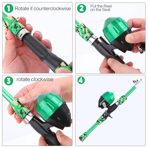 Collapsible Telescopic Fishing Rod and Reel Combo Push Button Small Fishing Pole Kit Beginner Youth Girls Fishing Starter Set Tackle