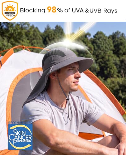 UPF 50+ Sun Hats for Men Women Wide Brim Fishing Hat with Neck Flap Summer Beach Safari UV Protection Bucket Hat Gardening Dark Grey