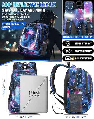 Extra Large Backpack Bookbag for College Travel Laptop Business Hiking Backpack Fit Laptop Up to 17 Inch Sturdy Multi Compartment Gifts for Men Women Night Light Reflective