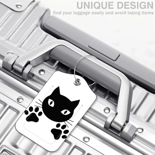 2 Pcs Cute Black Cat Luggage Tags for Suitcases PU Leather Paw Baggage Tags Name ID Label with Privacy Cover and Stainless Steel Loop for Men Women Travel Bag Suitcase (2 Count)