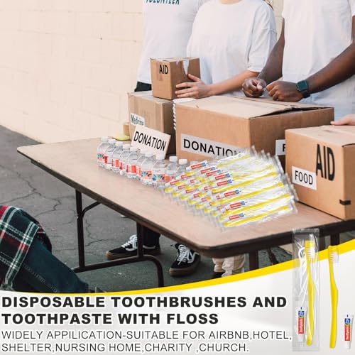 50 pcs Disposable Toothbrushes with Toothpaste and Floss (50 Count)