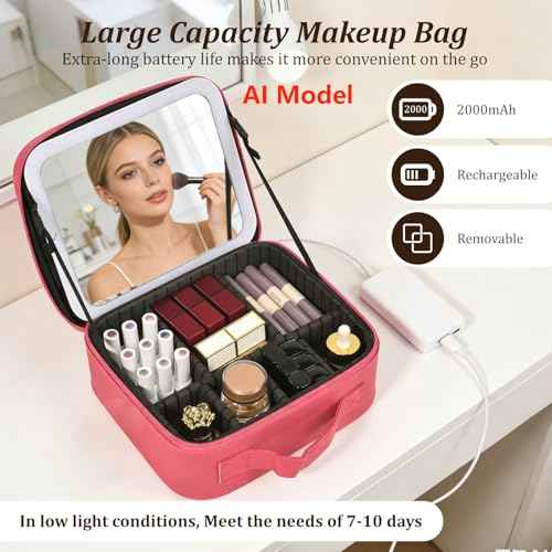 Travel Makeup Bag with Mirror & 8 Adjustable EVA Dividers