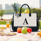 Personalized Initial Canvas Tote Bag with 5 Pockets