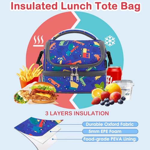 Kids Double Decker Cooler Insulated Lunch Bag Large Tote for Boys