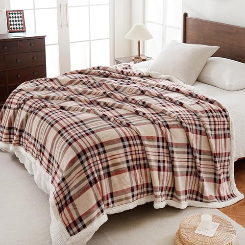 Sherpa Fleece Throw Blanket 60" x 80" Reversible Plush Fluffy Large Big Blanket Lattice Flannel Blankets for All Season Use