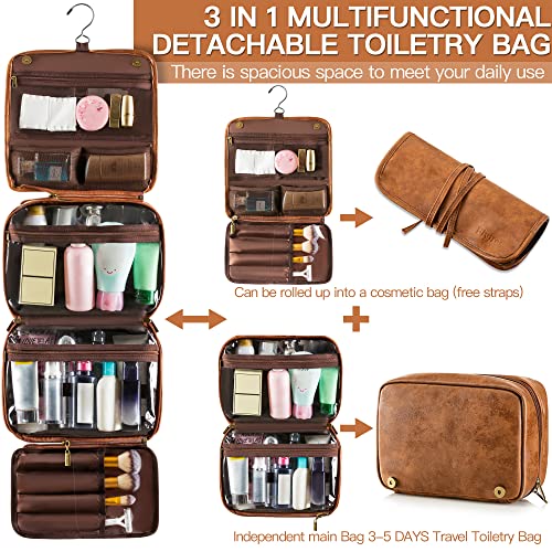 Hanging Toiletry Bag for Men PU Leather Shaving Dopp Kit