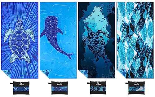 4 Pack Microfiber Beach Towel Oversized 71x32 Blue Multipack Bulk (4 Count)