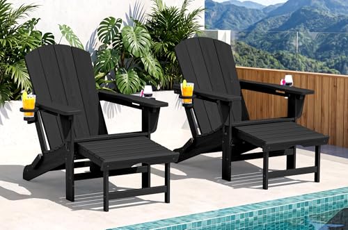 2 Pcs HDPE Folding Adjustable Adirondack Chair with Ottoman