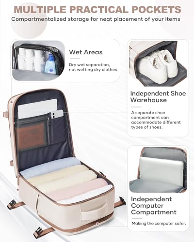 Travel Backpack Carry On for Women Man Gym Backpacks with Laptop Compartment Mochila de Viaje Teacher Personal Item Backpack Airplane Accessories Must Haves Beige Brown 20L