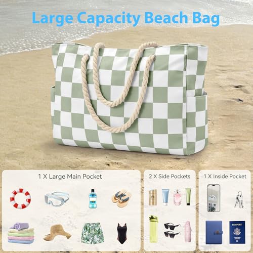 Beach Bag Large Beach Tote Bag for Women Waterproof Sandproof Swim Pool Bag With Zipper
