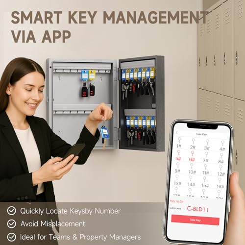 32 Key Lock Box Smart Key Organier Cabinet with Keypad & App for Office