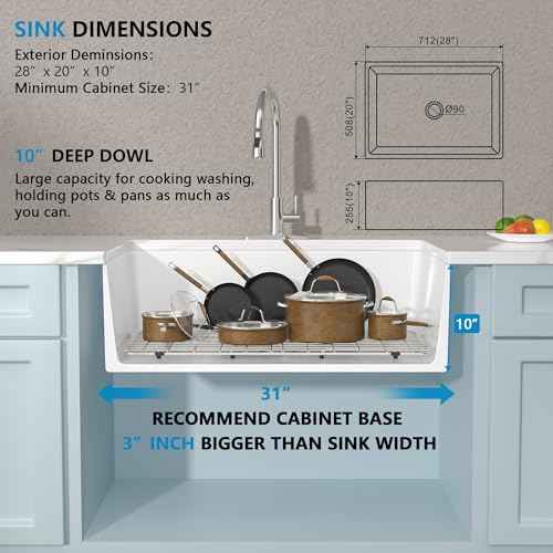 28"x20" White Farmhouse Sink