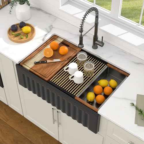 33" Black Ceramic Porcelain Farmhouse Sink