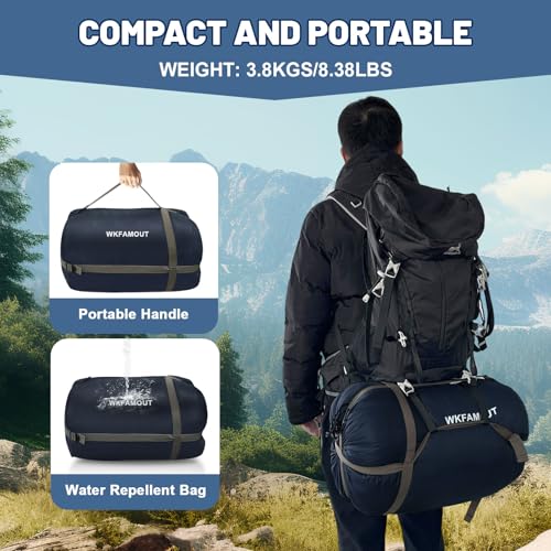 Double Sleeping Bag for Adults Machine Washable 2 Person Camping Sleeping Bag Queen Size Waterproof with Compression Sack for Cold Weather 3 (2 Count)