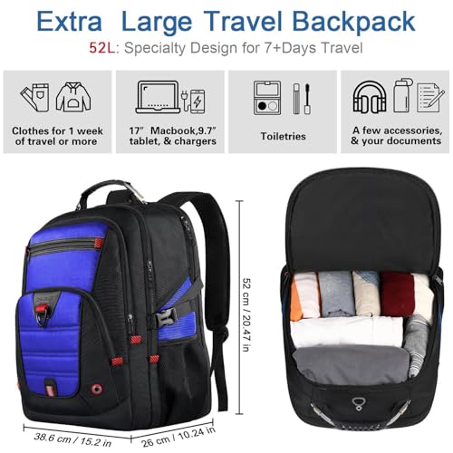 52L Extra Large Travel Backpack for Men&Women
