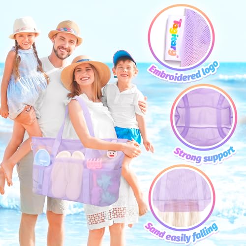 Mesh Beach Bag with Zipper and 8 Pockets