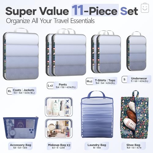 11 Set Compression Packing Cubes for Travel Essentials (11 Count)