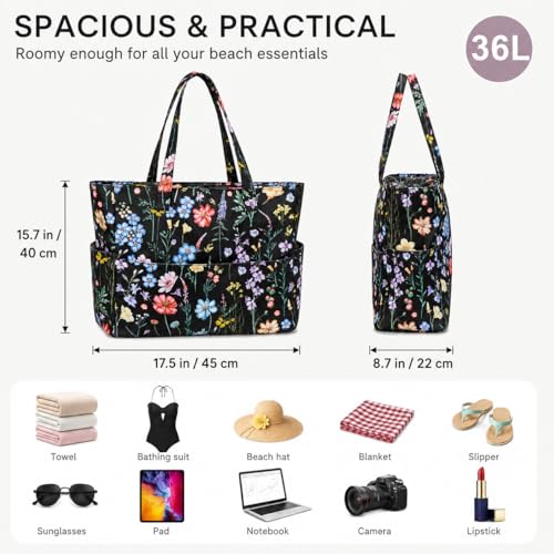 Waterproof Beach Tote Pool Bags for Women Ladies Extra Large Carry On Bag With Wet Compartment for Weekender Travel