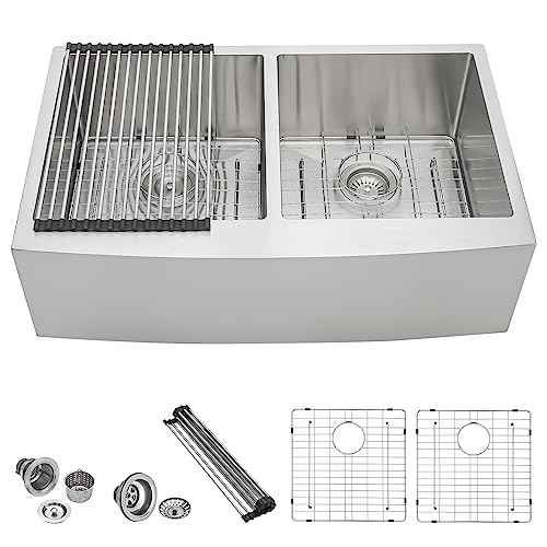 33 Inch Farmhoue Sink Double Bowl Stainless Steel Farm Kitchen Sink 16 Gauge Double Basin 50