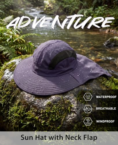 UPF 50+ Wide Brim Mens Sun Hat with Neck Flap Mesh Fishing Hat Wide Flap Summer Beach Bucket Hat for Men Women Navy Blue