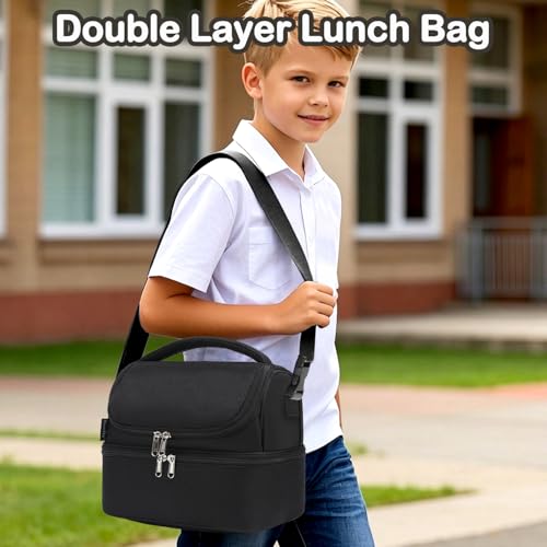 Double Decker Cooler Insulated Lunch Bag Large Tote for Boys