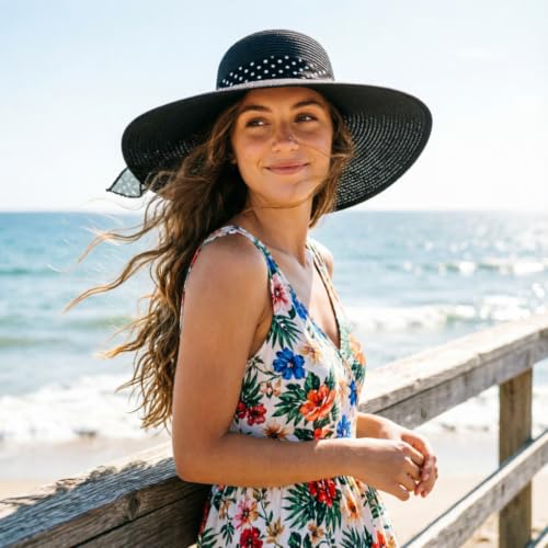 Wide Brim Sun Hat for Women Floppy Straw Hat Summer Beach Hats Fashionable Trendy Hats Sun Protection UPF 50+
