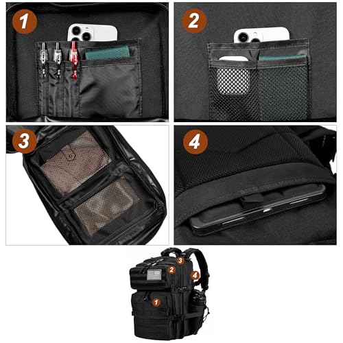 Military Tactical Backpack for Men and Women 45L Army 3 Days Assault Pack Bag Large Rucksack with Molle System Black