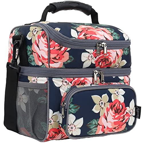Double Layer Cooler Insulated Lunch Bag Adult Lunch Box Large Tote Bag for Men (Peony)