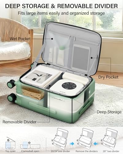 20 Inch Top Opening Carry On Luggage with Cup Holder and USB Ports