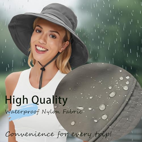 Sun Hats for Women UV Protection Wide Brim Hat with Ponytail Hole Grey
