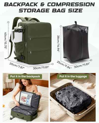 Travel Backpack for Women Men with Compression Vacuum Storage Bag & Electric Pump