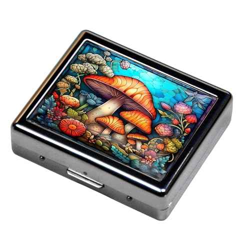 Silver Vintage Pill Box 7 Day Metal Pill Box with Mirror and 8 Compartments Cute Travel Pill Organizer for Purse (8 Count)