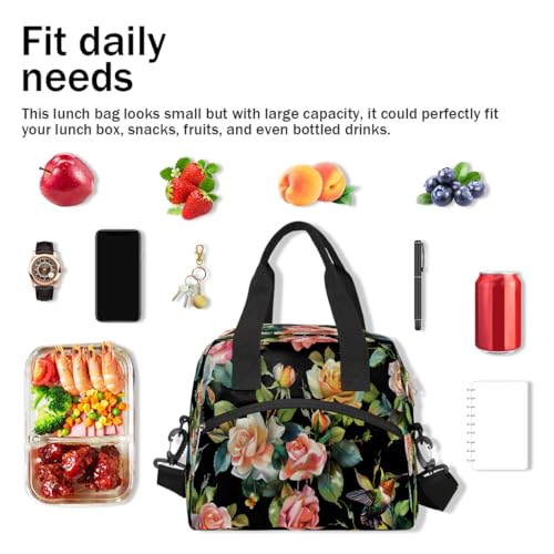 Flower Floral Insulated Lunch Bag for Women Girl Reusable Lunch Tote Box With Shoulder Strap Lightweight Thermal Cooler Meal Prep Bag for Work School Office Picnic (print 11)