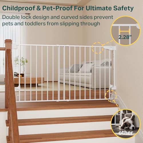 35.1 55" Extra Wide No Bottom Bar Baby Gate & Dog Gate for Stairs