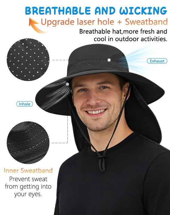 UPF 50+ Wide Brim Sun Hat with Neck Flap (2 Count)