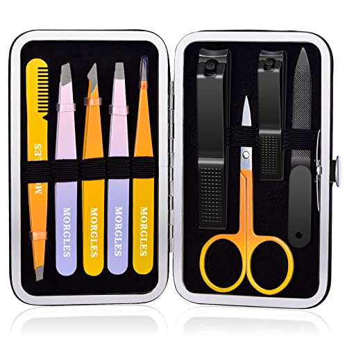 Tweezers Set 9 Pcs Colorful Nail Clipper Kit with Case for Grooming (9 Count)