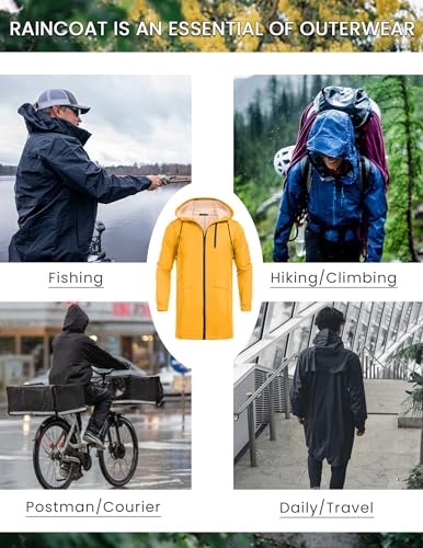 Men's Packable Rain Jacket Long Raincoat With Hood Mens Raincoat With Pockets
