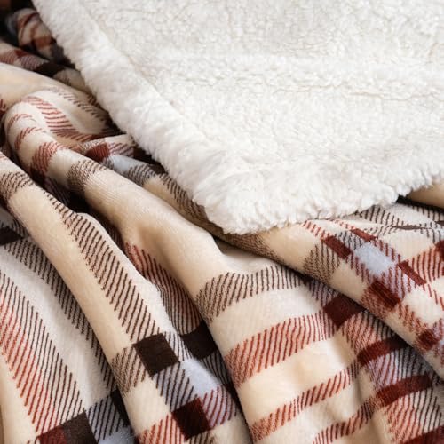 Sherpa Fleece Throw Blanket 60" x 80" Reversible Plush Fluffy Large Big Blanket Lattice Flannel Blankets for All Season Use
