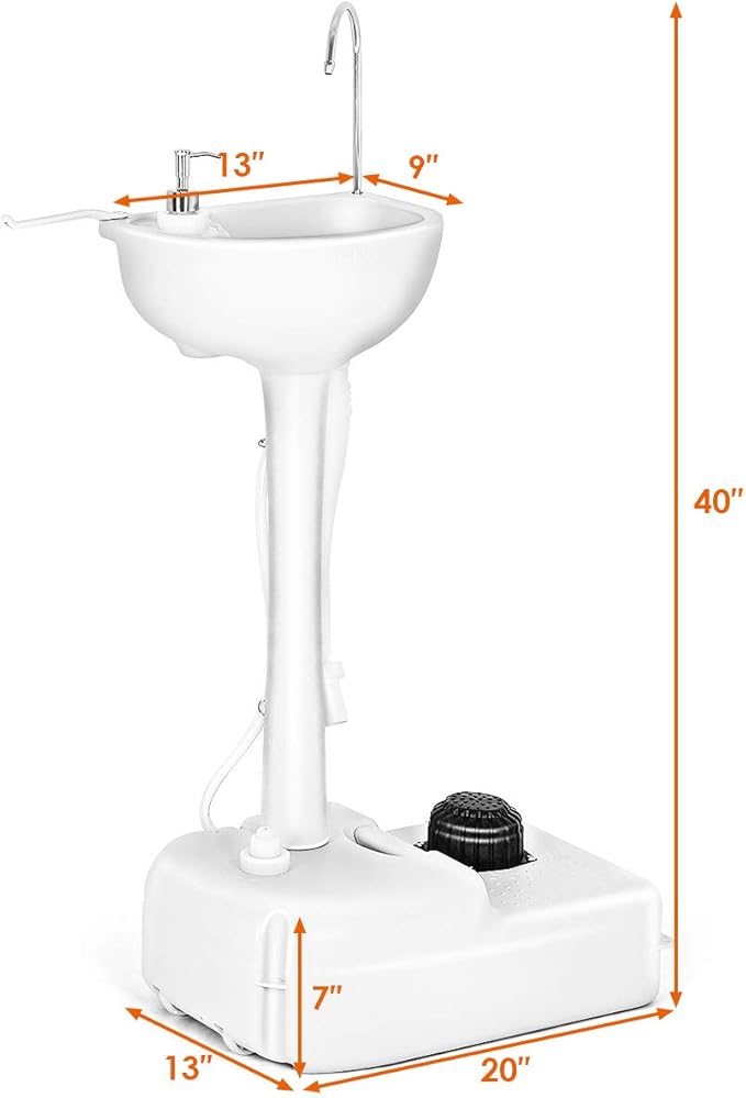 Giantex Portable Camping Sink with Soap Dispenser and Towel Holder, 19L Water Capacity with Rolling Wheels and Foot Pump for Outdoor Events, Gatherings, Camping, Portable Hand Wash Basin Stand