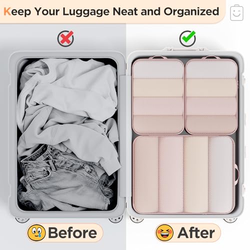 6/9/11 Set Compression Packing Cubes for Travel Essentials,Compressible Expandable Large Luggage Suitcase Organizer Bags for Clothing,Space Saver Bags with Over 1000 pcs of Mesh Holes(Beige) (6 Count)