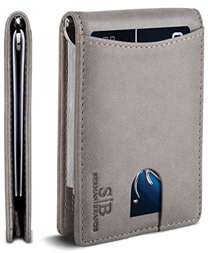RFID Blocking Slim Bifold Genuine Leather Minimalist Front Pocket Wallets for Men with Money Clip Thin Gift