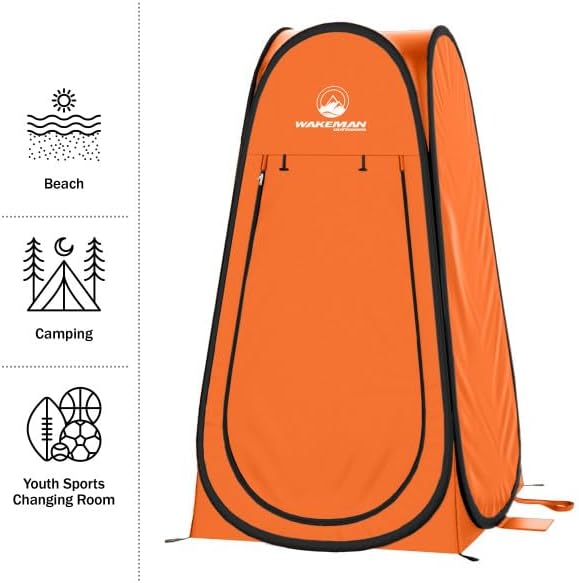 Wakeman Pop Up Changing Tent, 3.3 x 3.3 x 6.2ft, Camping Shower Tent for Portable Toilet Stall or Dressing Room with Carry Bag for Camping, Beach, or Tailgate, Polyester
