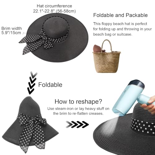 Wide Brim Sun Hat for Women Floppy Straw Hat Summer Beach Hats Fashionable Trendy Hats Sun Protection UPF 50+