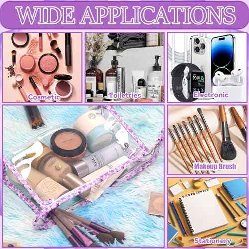 12 Pieces Clear Makeup Bag PVC Portable Travel Makeup Cosmetic Toiletry Zippered Pouches Waterproof Vinyl Plastic Large Clear Organizer Storage Case (12 Count)