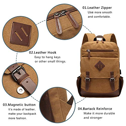 Vintage Canvas Backpack with USB Charging Port